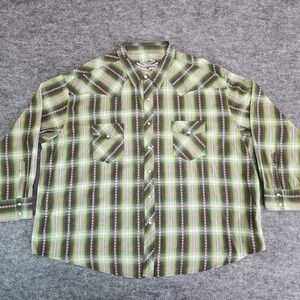 Arizona Jean Company Mens 4XL‎ Green Plaid Pearl Snap Long Sleeve Western Shirt